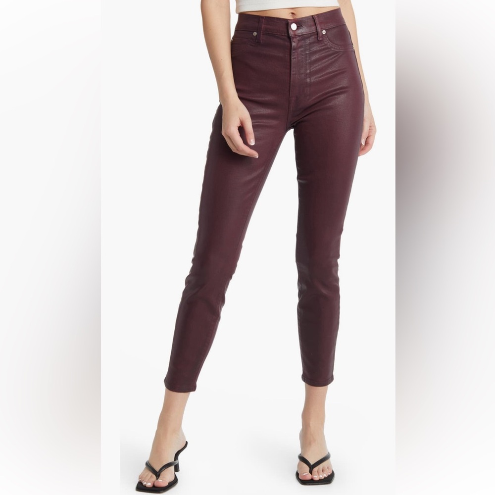7 For All Mankind Coated Burgundy High Waist Ankle Skinny Jean